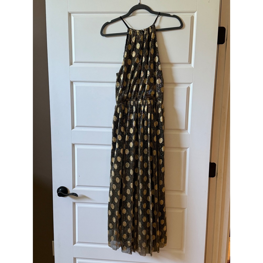Anthropologie Sunday In Brooklyn Black Gold Halter Midi Dress Polka Dot Small - Picture 6 of 11